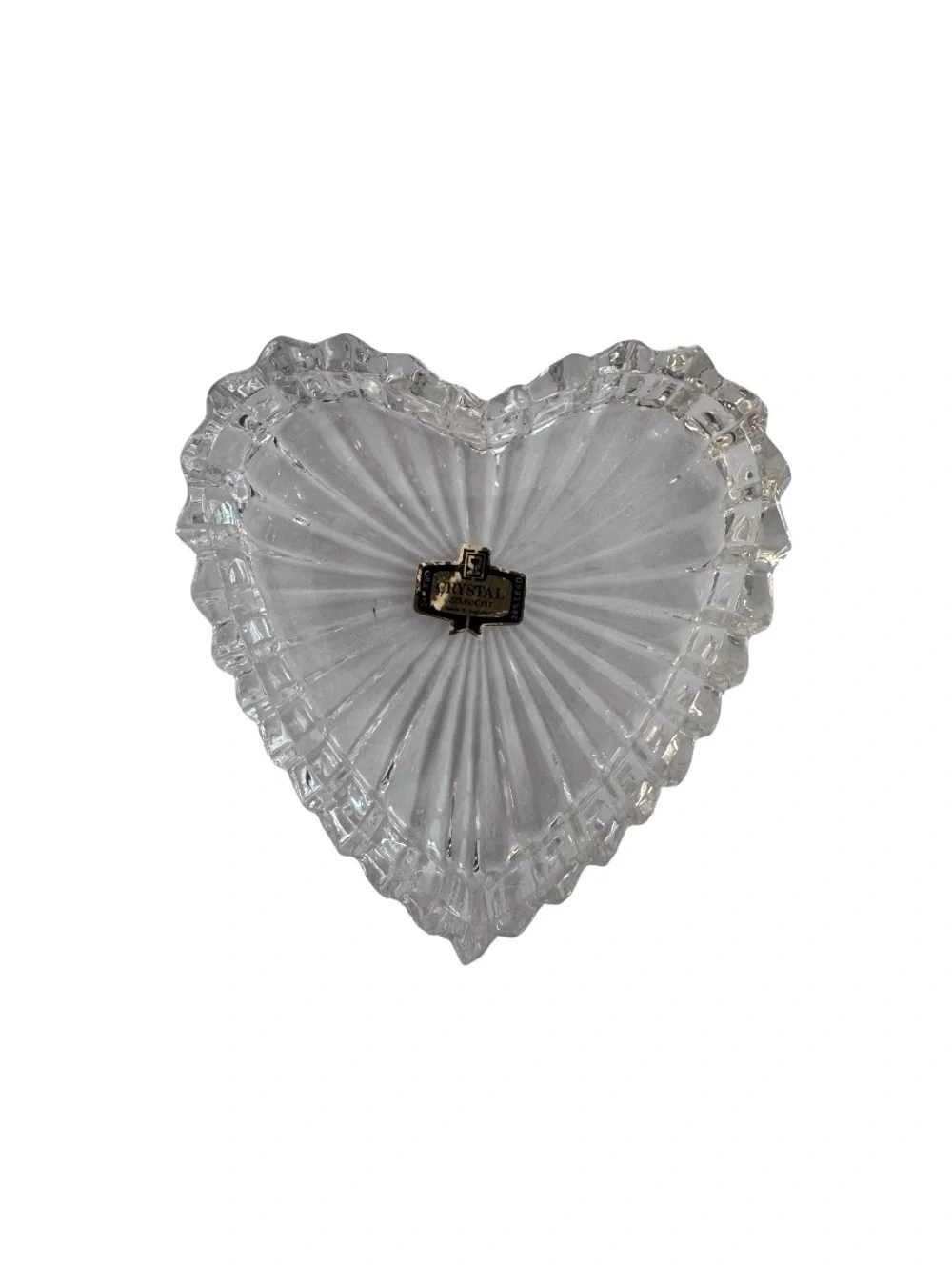 Vintage Zajecar 24% Lead Crystal Heart Trinket Dish Yugoslavia